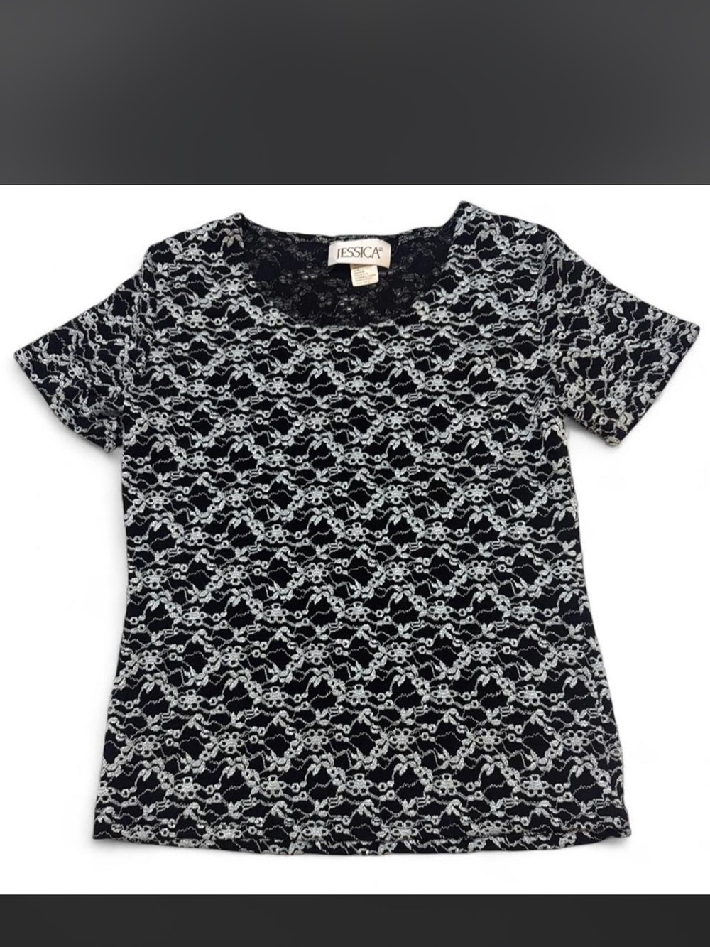 90s/00s Jessica Black & Silver Embroidered Top with Eyelets